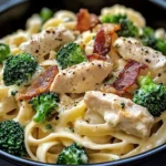 Chicken Bacon Alfredo Fettuccine with Broccoli