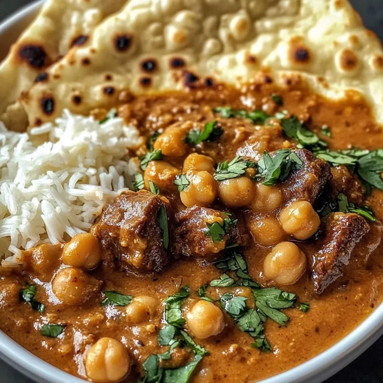 Coconut Beef & Chickpea Curry with Garlic Naan
