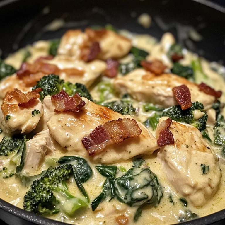 Creamy Chicken Alfredo with Spinach, Bacon, and Broccoli