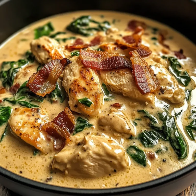 Creamy Chicken Stroganoff with Crispy Bacon and Wilted Spinach