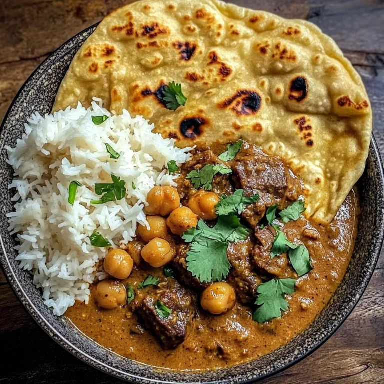 Creamy Coconut Beef & Chickpea Curry with Freshly Baked Garlic Naan