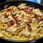 Creamy Lemon-Garlic Chicken Bacon Fettuccine