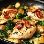 Garlic Butter Chicken Skillet with Bacon, Spinach, Broccoli & Potatoes