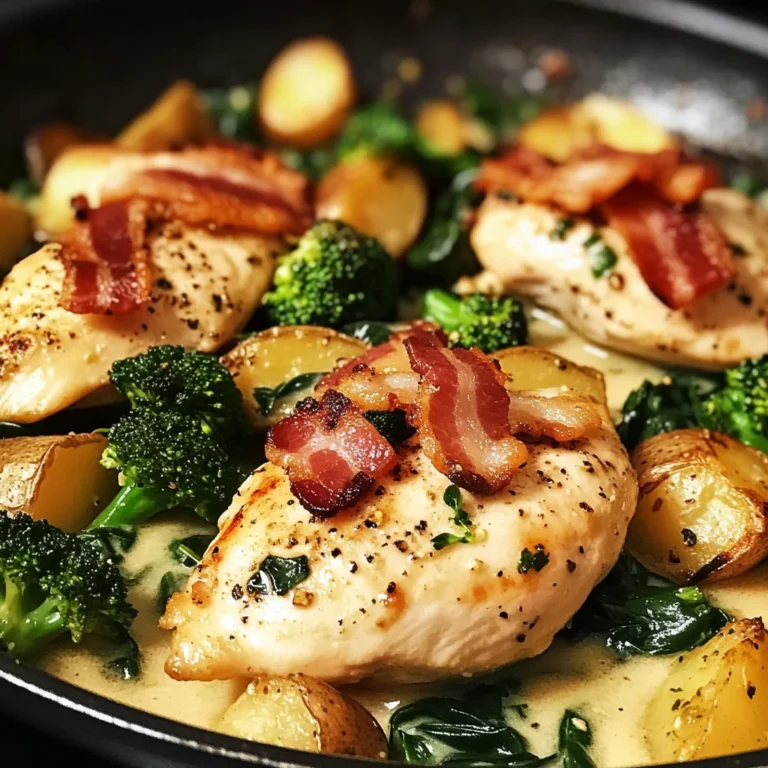 Garlic Butter Chicken Skillet with Bacon, Spinach, Broccoli & Potatoes