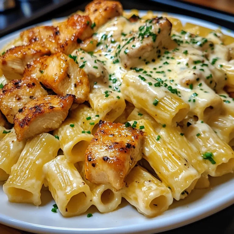 Cheddar Garlic Chicken Rigatoni in Parmesan Sauce