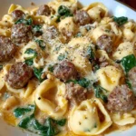Creamy Tortellini Pasta with Beef, Spinach & Italian Sausage