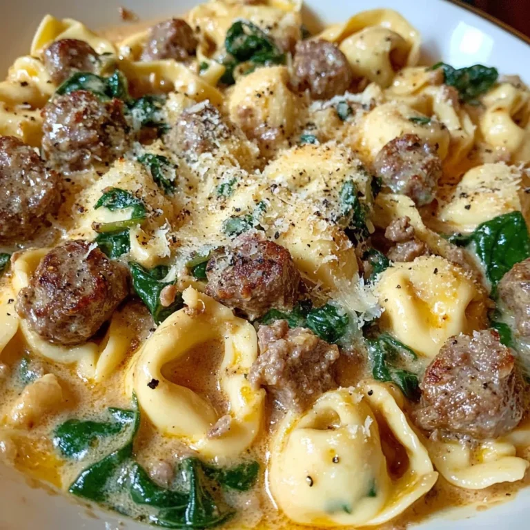Creamy Tortellini Pasta with Beef, Spinach & Italian Sausage