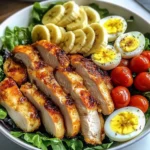 Crispy Chicken & Egg Salad Bowl with Fresh Banana & Greens