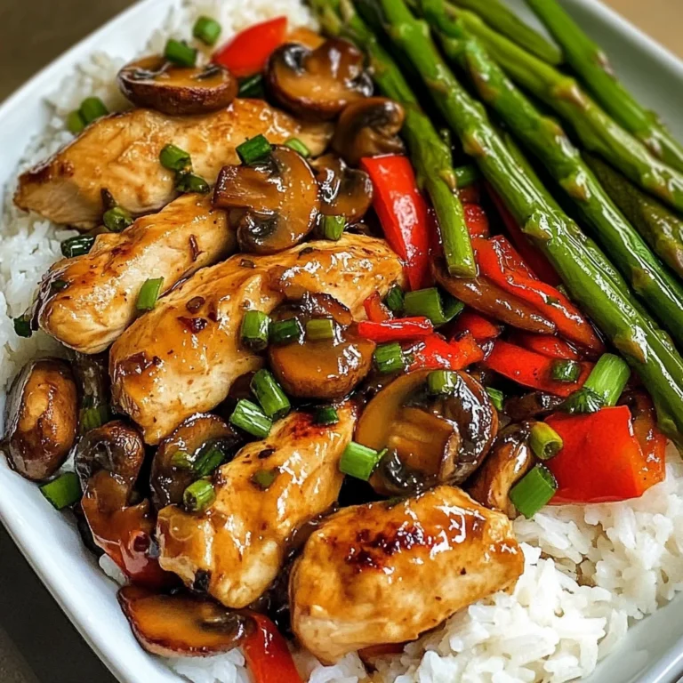 Garlic Chicken & Mushroom Stir-Fry with Asparagus & Rice