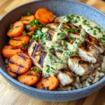 Grilled Chicken Rice Bowl with Creamy Herb Sauce & Carrots