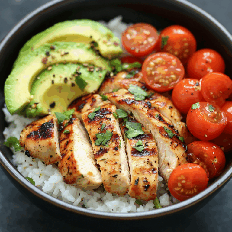 Chicken & Avocado Rice Bowl with Cherry Tomatoes