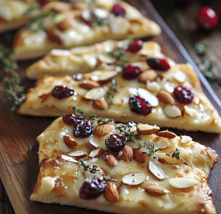 Crispy Flatbread with Brie, Cranberries & Toasted Almonds