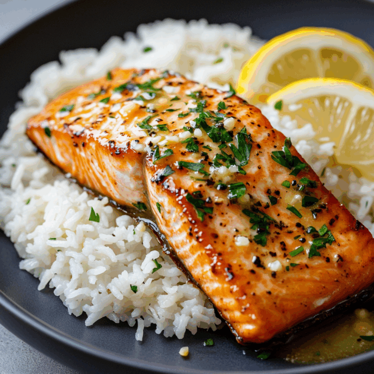 Garlic Butter Salmon with Fluffy White Rice