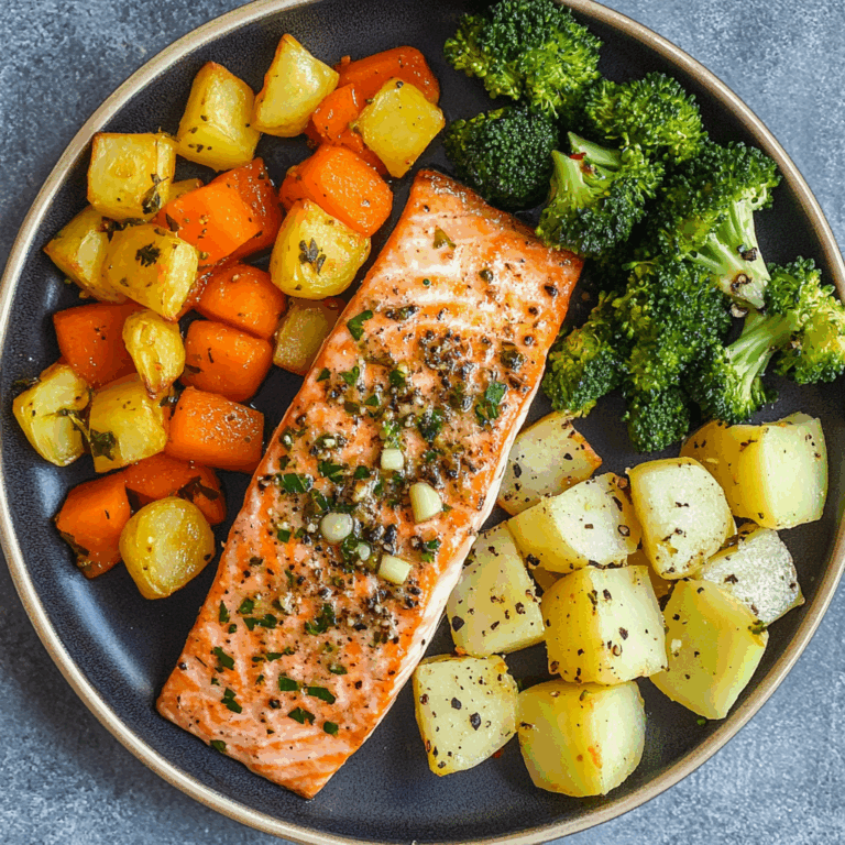 Garlic Salmon with Herbed Potatoes, Carrots & Broccoli