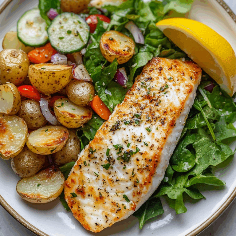 Pan-Seared White Fish with Herbed Baby Potatoes & Garden Salad