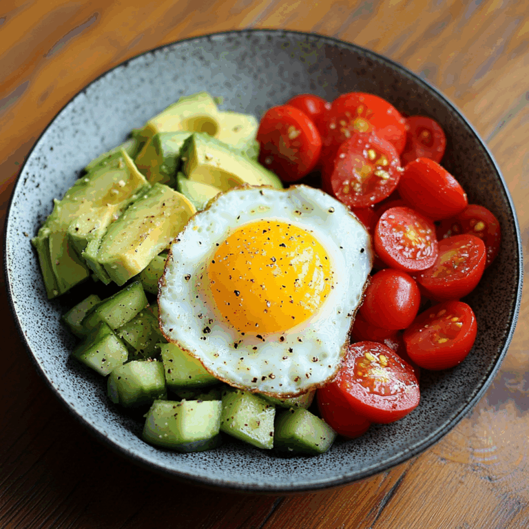 Sunny Egg with Avocado-Cucumber Tomato Salad