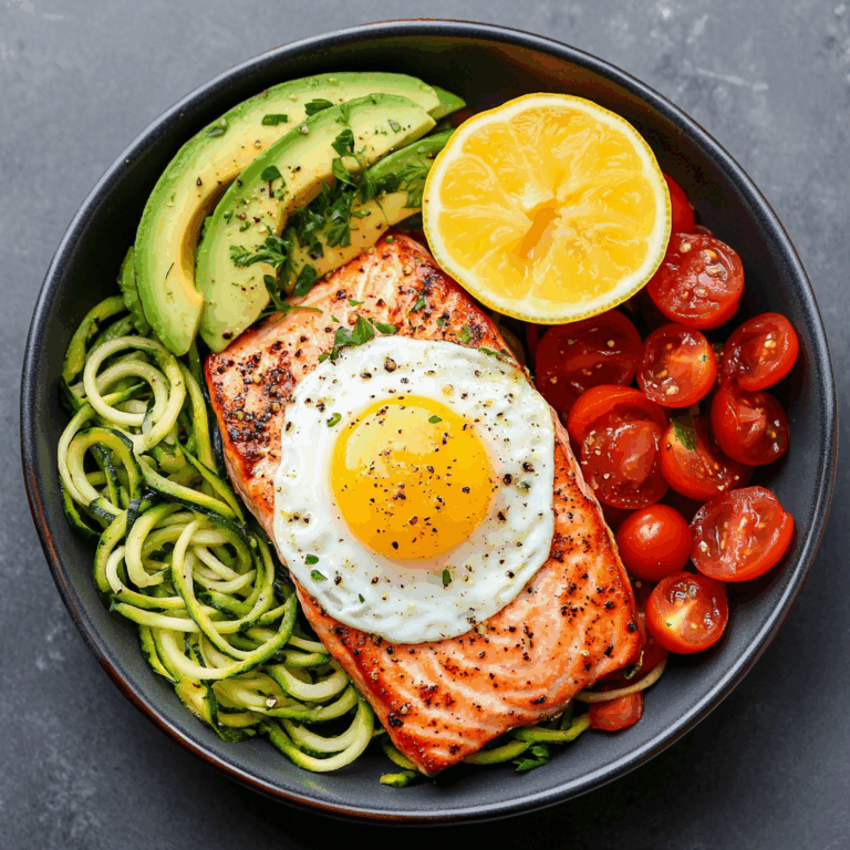 Zoodle Power Plate with Salmon, Avocado & Sunny Egg