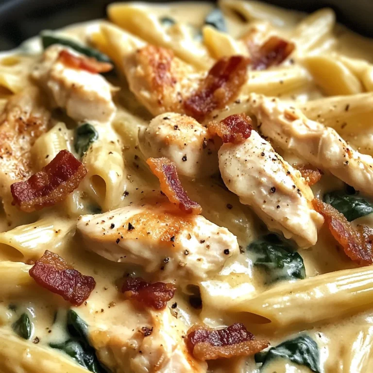 Creamy Chicken Pasta with Bacon, Spinach & Cheese