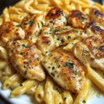Creamy Garlic Butter Chicken with Cheesy Penne and Parmesan Sauce