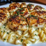 Creamy Parmesan Chicken with Twisted Pasta and Garlic Sauce