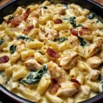 Creamy Spinach, Chicken, Bacon Pasta
